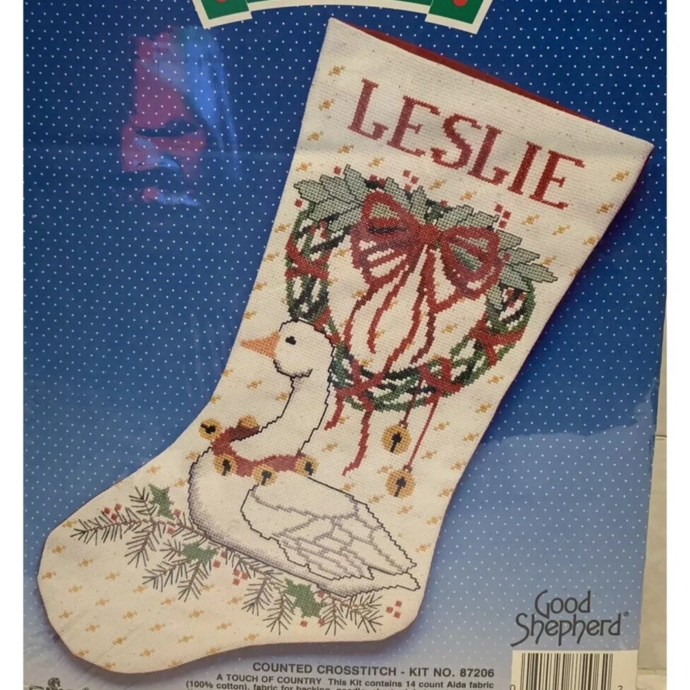 1988 Good Shepherd DMC Counted Cross Stitch Stocking #8206 " A touch of Country"